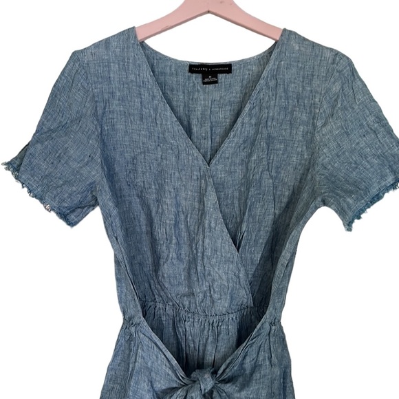 Anthropologie Sanctuary Montana Blue Linen Front Wrap Tie Waist Romper - M - Picture 4 of 12